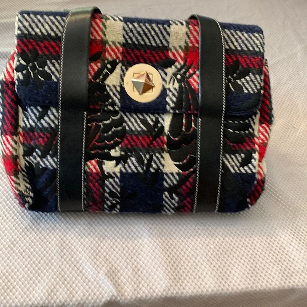 Kate Spade Plaid Satchel in Plaid (colors-black, dark nay, red, off white).